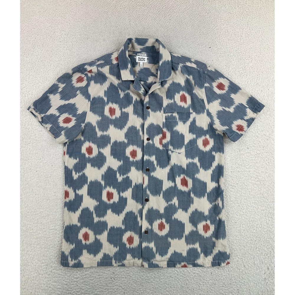 Bridge & Burn Mens Large Blue Floral Short Sleeve Button Up Cotton Shirt M422